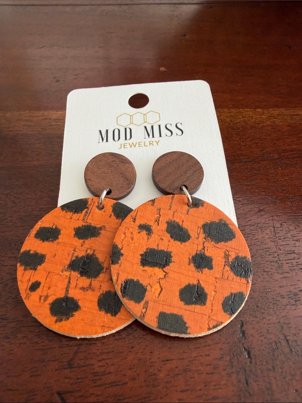 Mod Miss Orange Leopard Print Wooden Drop Earrings… perfect for Bengals fan